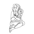 © sevector - mother daughter hug vector. family happy parent, child hug mom, embrace together, smile lifestyle mother daughter hug character. people black line pencil drawing vector illustration