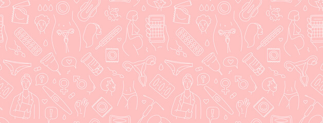 women health, hygiene and contraception seamless background pattern.