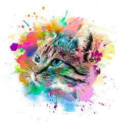 Wall Mural - abstract colorful cat muzzle illustration, graphic design concept