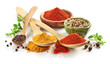 various spices on white background