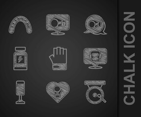 Wall Mural - Set MMA glove, Boxing, gong, helmet, Punching bag, Energy drink, and Mouth guard boxer icon. Vector