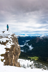 middle aged woman on mountain peak against beautiful mountains Travel Success