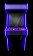 Arcade game machine, front view graphics background. 3D rendering template with empty screen for POV commercial compositions