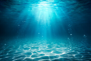 Wall Mural - Underwater Sea - Deep Water Abyss With Blue Sun light