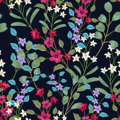 Wall Mural - Elegant colorful seamless pattern with botanical floral design illustration. 