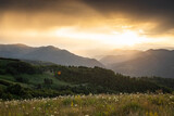 Fototapeta Tęcza - banner of mountain peaks in beautiful sunset light