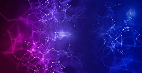 Network connection structure background with connection points and purple lines on dark background. 3D representation of big data. Plexus