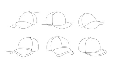 set collection hat cap one line drawing isolated on white background