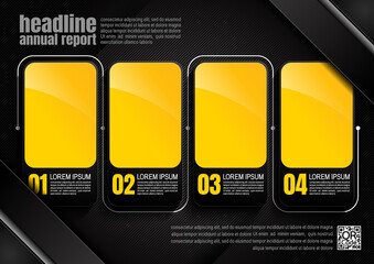 Wall Mural - infographics design, 4 process chart diagram template for presentation workflow, abstract timeline elements, flow chart business black color layout concept
