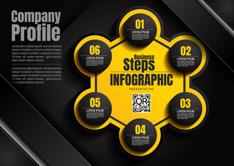 Wall Mural - infographics design, 4 process chart diagram template for presentation workflow, abstract timeline elements, flow chart business black color layout concept