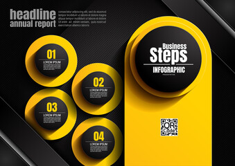 Wall Mural - infographics design, 4 process chart diagram template for presentation workflow, abstract timeline elements, flow chart business black color layout concept