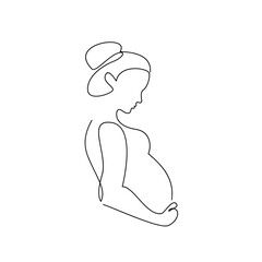 Wall Mural - continuous one line drawing of happy pregnant woman editable hand drawn line art vector design