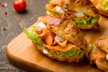 Mini Croissant With Salmon And Cheese With Mix Salad, Canapes