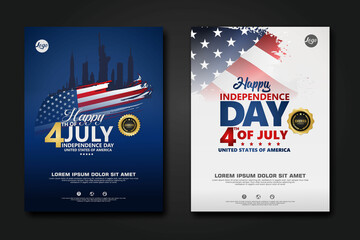 Wall Mural - Set poster design united states of America happy Independence Day background template