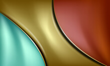 Green Red Abstract Curves On A Golden Background With Golden Lines. Luxury And Elegant Design.
