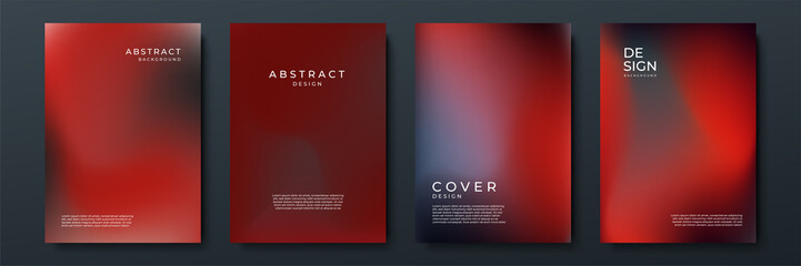 Blurred red black backgrounds set with abstract gradient texture background with dynamic blurred effect. Templates for brochures, posters, banners, flyers and cards. Vector illustration.