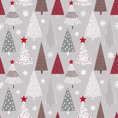 Christmas seamless pattern with christmas tree and snowflakes.