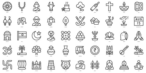 Set of thin line india Icons. Vector illustration