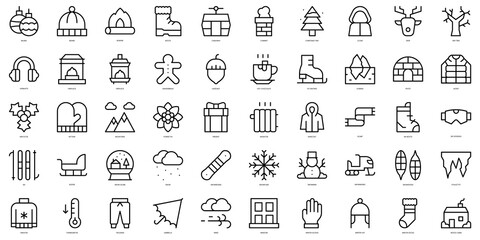 Wall Mural - Set of thin line winter Icons. Vector illustration