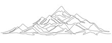 One Line Mountains Landscape. Panoramic Mountain Range With Snowy Peak Continuous Outline Vector Illustration