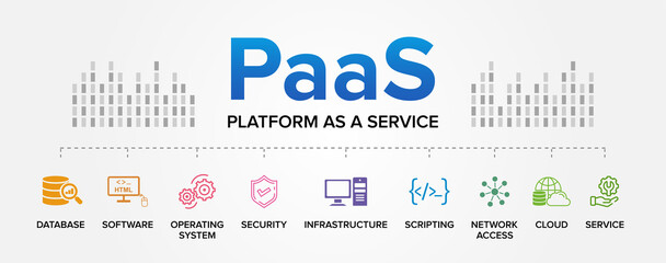 Wall Mural - PaaS (Platform as a Service) concept vector icons set infographics background.