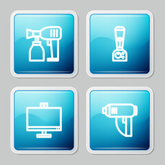 Canvas Print - Set line Paint spray gun, Blender, Computer monitor and Electric industrial dryer icon. Vector