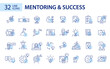 © yasnaten - Set of 32 mentoring, coaching and success strategies line art icons. Pixel perfect, editable stroke