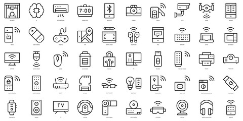 Set of thin line smart devices Icons. Vector illustration