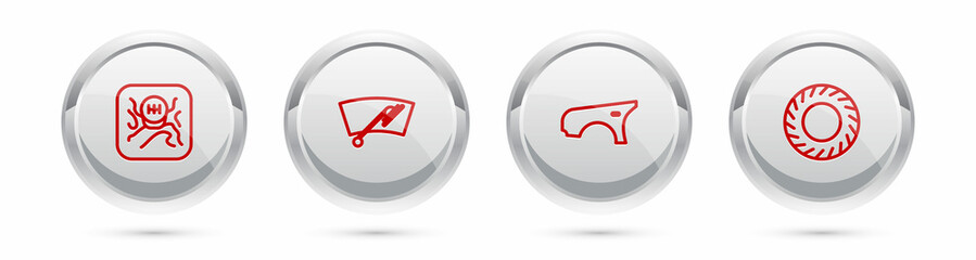 Sticker - Set line Gear shifter, Windscreen wiper, Car fender and tire. Silver circle button. Vector