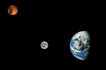 earth, moon mars