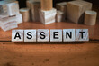 Assent Word Written In Wooden Cube