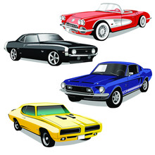 Vector Illustration Of Realistic Classic Car Collection
