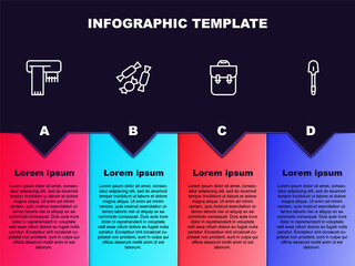 Poster - Set line Winter scarf, Candy, School backpack and Shovel. Business infographic template. Vector