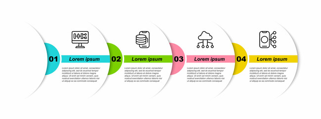 Set line Algorithm, Cloud technology data transfer, Network cloud connection and Neural network. Business infographic template. Vector