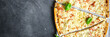 Flammkuchen savory pie bacon, onion, sour cream pastrie pie fresh meal food snack on the table copy space food background rustic