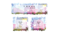 Abstract Watercolor Landscape Background Frame Vector Thank You Template