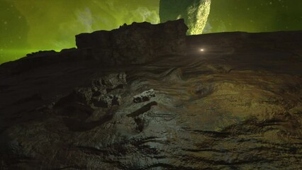 Wall Mural - 4k Sci-fi landscape digital background. Magician view on land with nebula in background