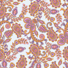 Hand Drawn Floral Paisley Seamless Vector Pattern. Batik Style Fabric