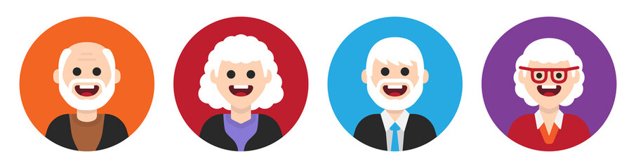 Aufkleber - Senior cartoon avatar in flat design. Old characters icon set.