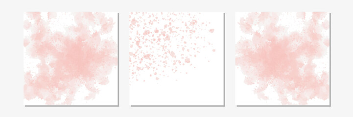 Aufkleber - Set of pink watercolor or ink stains background. Abstract  paint shapes. Isolated texture on white. Modern minimalist art. Design for party invitation or poster.