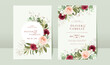 Burgundy watercolor roses wedding invitation card template set
