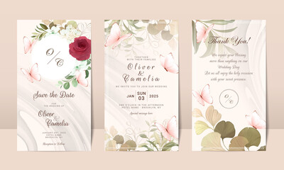 Wall Mural - Social media watercolor floral wedding invitation card template set