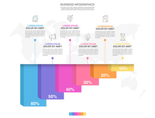 Vector creative infographic of columns bar chart with six options. Modern comparison business table isolated on transparent background. Design timeline with data slide template