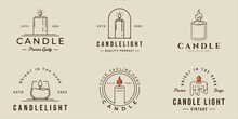 Set Of Candle Logo Line Art Vector Simple Minimalist Illustration Template Icon Graphic Design. Bundle Collection Of Various Wax Sign Or Symbol For Shop Or Business Concept