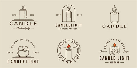 set of candle logo line art vector simple minimalist illustration template icon graphic design. bund