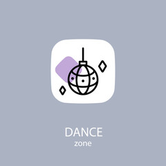 Wall Mural - Simple Disco Ball Icon in Line Art Style. Dance Zone Concept Icon Thin Line Illustration on Gray Background