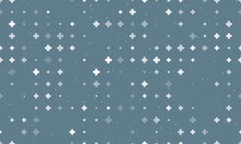 Seamless Background Pattern Of Evenly Spaced White Quatrefoil Symbols Of Different Sizes And Opacity. Vector Illustration On Blue Gray Background With Stars