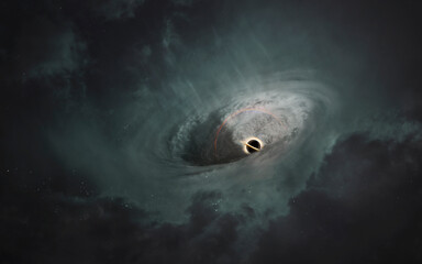Wall Mural - 3d illustration of huge black hole warps space around. 5k realistic science fiction art. elements of
