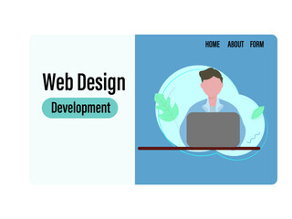 Web site. Web page design. Top page template and web designer. Developer and Engineer. Vector illustration 