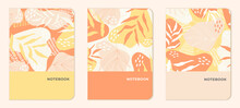 Abstract Templates With Leaves In Yellow, Peach And Orange Tones For Notepads, Planners, Brochures, Books, Catalogues. Vector.